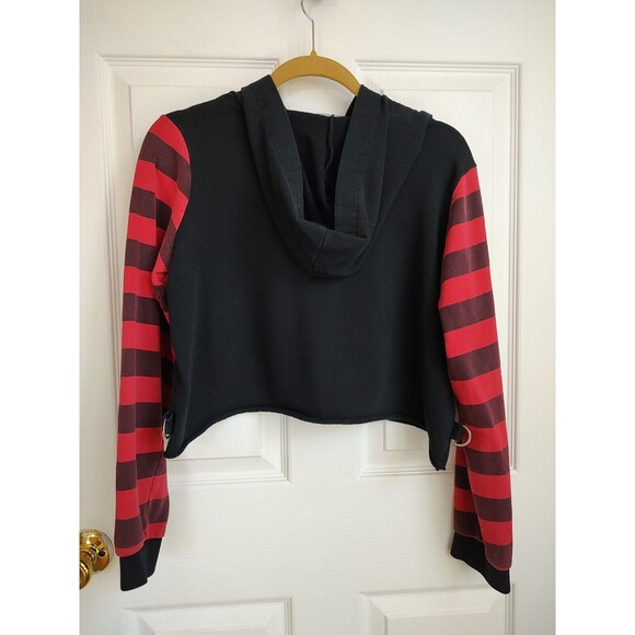 Hot Topic Women's Small Cropped Hoodie Sweatshirt Black Red Stripe - Picture 4 of 5